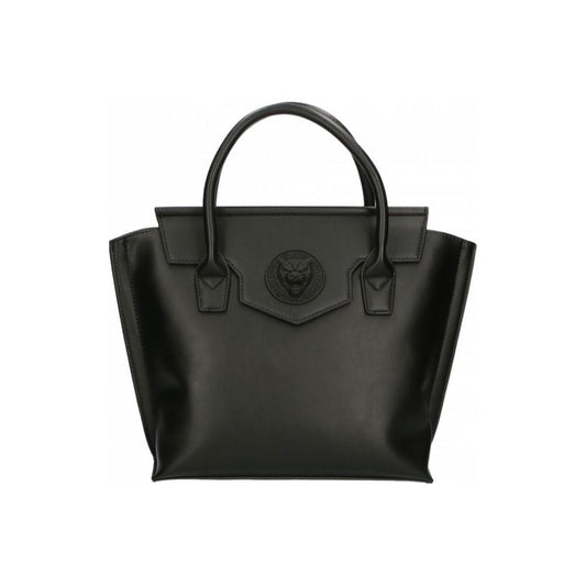 Plein Sport Sleek Black Tote with Chic Logo Detail black-polyurethane-handbag-10