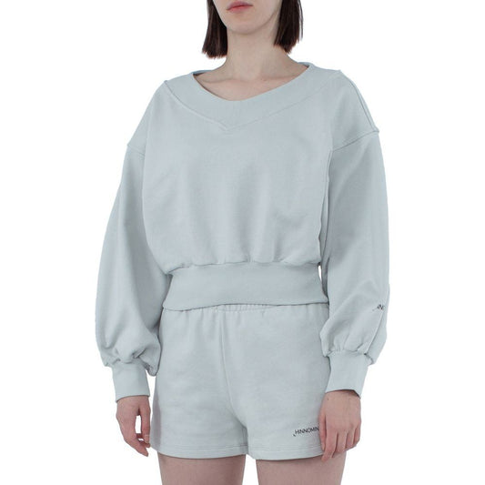 Hinnominate Chic Gray V-Neck Cotton Sweatshirt chic-gray-v-neck-cotton-sweatshirt