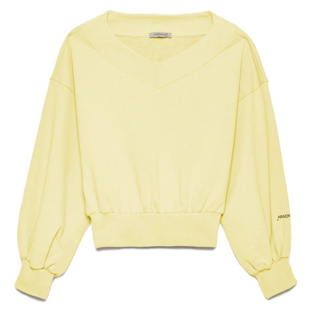 Hinnominate Chic Yellow V-Neck Cotton Sweatshirt yellow-cotton-sweater-11