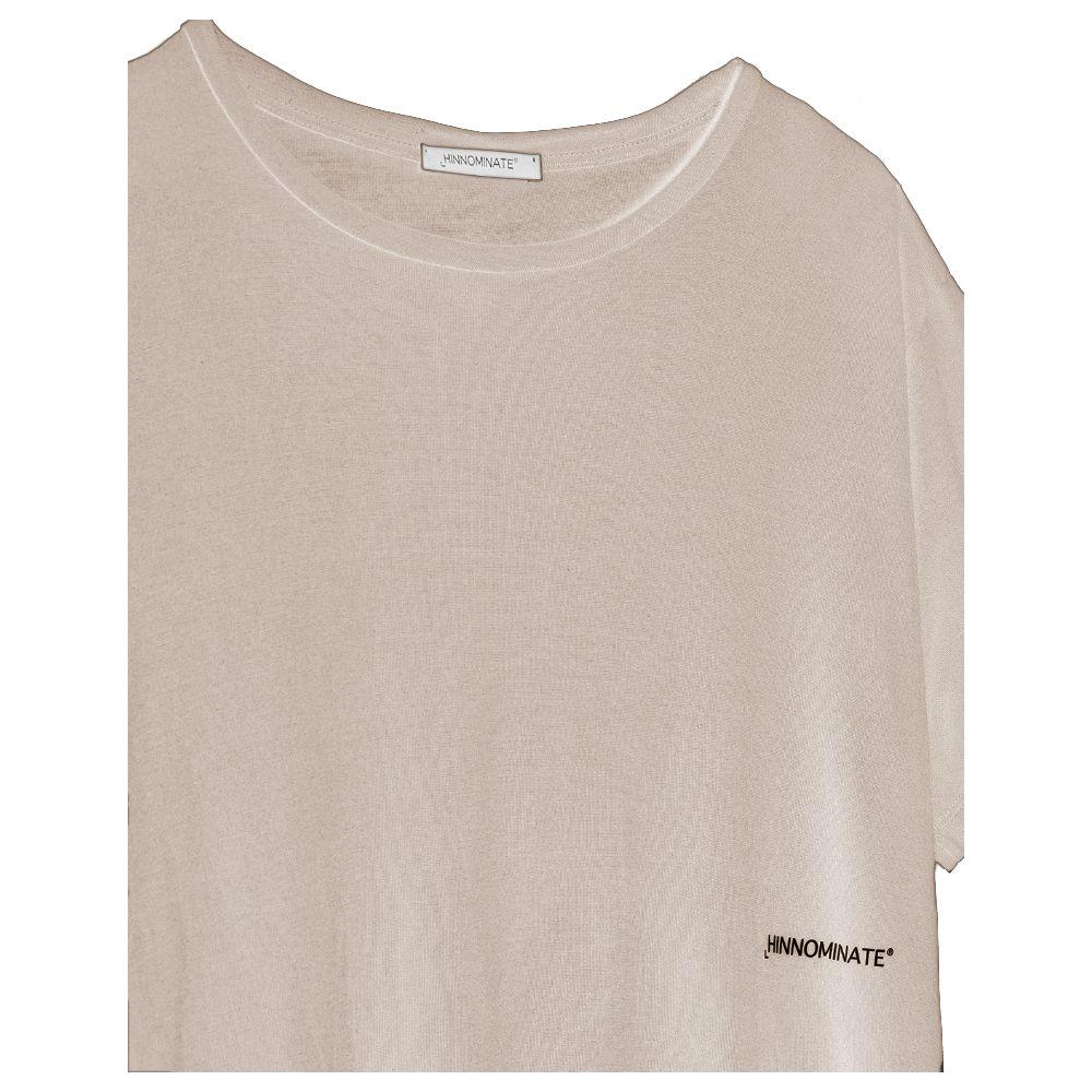Hinnominate Elegant Oversized Modal Tee with Logo beige-modal-tops-t-shirt