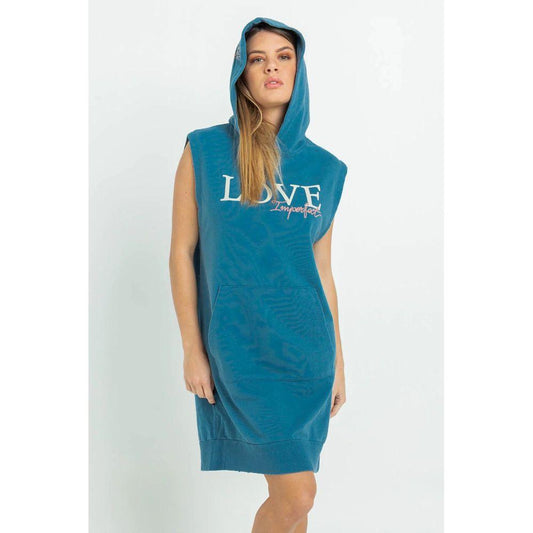 Imperfect Casual Blue Maxi Hooded Camisole Dress blue-cotton-dress-6