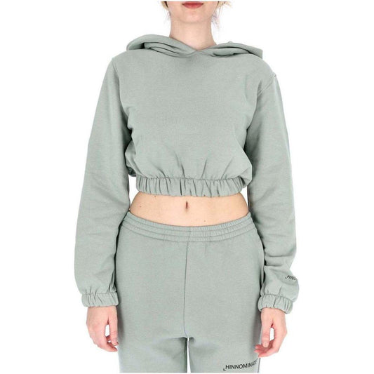 Hinnominate Chic Cropped Hooded Cotton Sweatshirt green-cotton-sweater-67