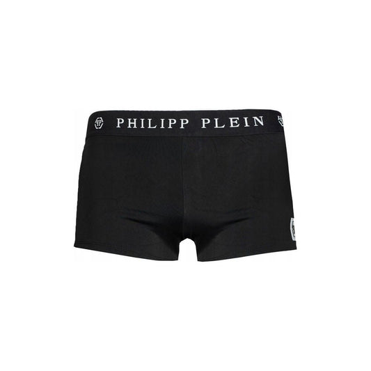Philipp Plein Sleek Black Designer Men's Swim Boxers black-polyamide-swimwear-4