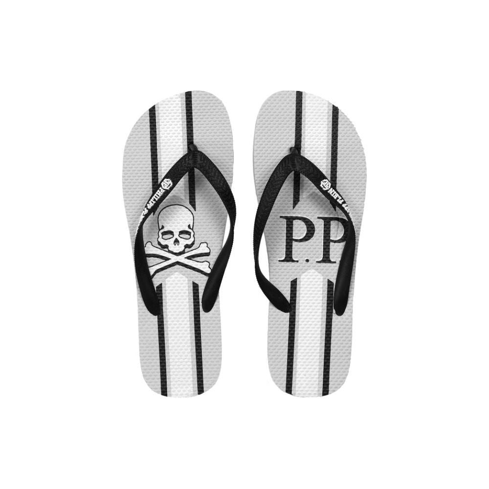 Philipp Plein Chic Gray Logo Print Flip Flops gray-polyethylene-sandal