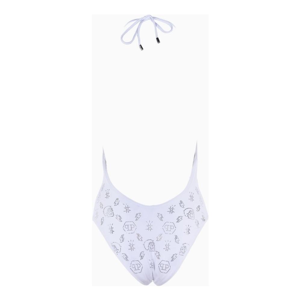 Philipp Plein White Rhinestone Embellished Swimsuit white-polyamide-swimwear-1
