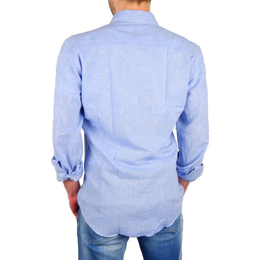 Made in Italy Elegant Light Blue Cotton-Linen Shirt light-blue-cotton-shirt-64
