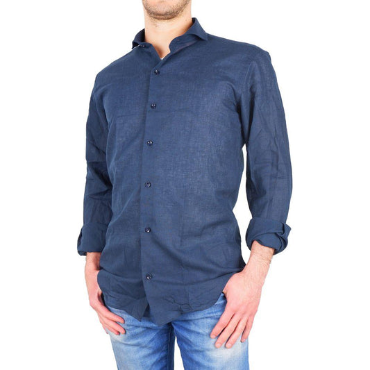 Made in Italy Sleek Milano Lisbon Cotton-Linen Shirt blue-cotton-shirt-68