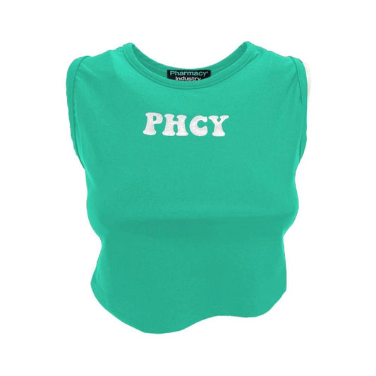 Pharmacy Industry Sleeveless Lycra Logo Print Top – Emerald Green green-polyamide-tops-t-shirt