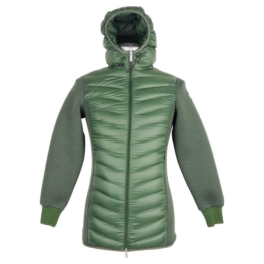 Centogrammi Elegant Hooded Long Down Jacket in Dark Green green-nylon-jackets-coat-3