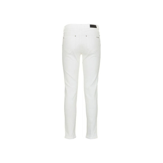 White High-Waisted Slim Denim Trousers