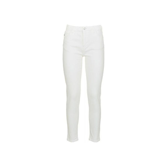 White High-Waisted Slim Denim Trousers