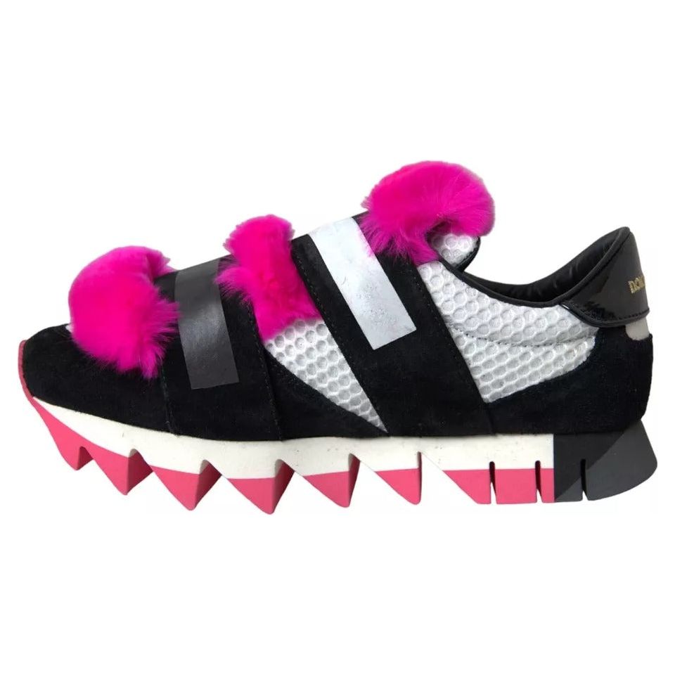 Black Pink Neoprene Stretch Shark Sneakers Shoes
