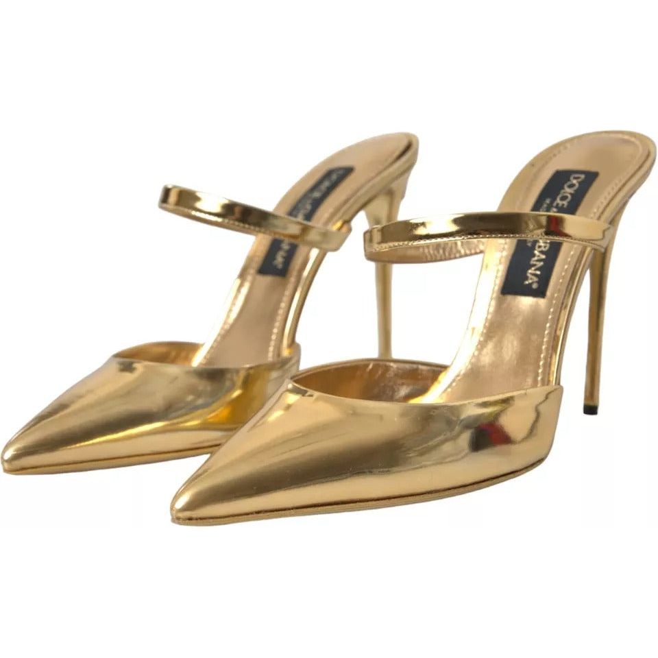 Gold Leather Mary Janes Mule Sandals Shoes
