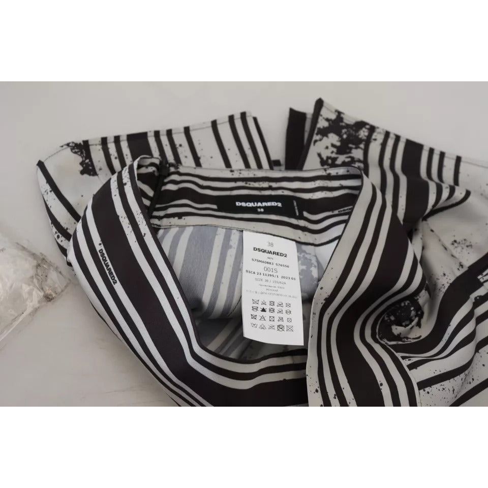 Dsquared² Gray Black Stripes Mid Waist A-line Mini Skirt gray-black-stripes-mid-waist-a-line-mini-skirt
