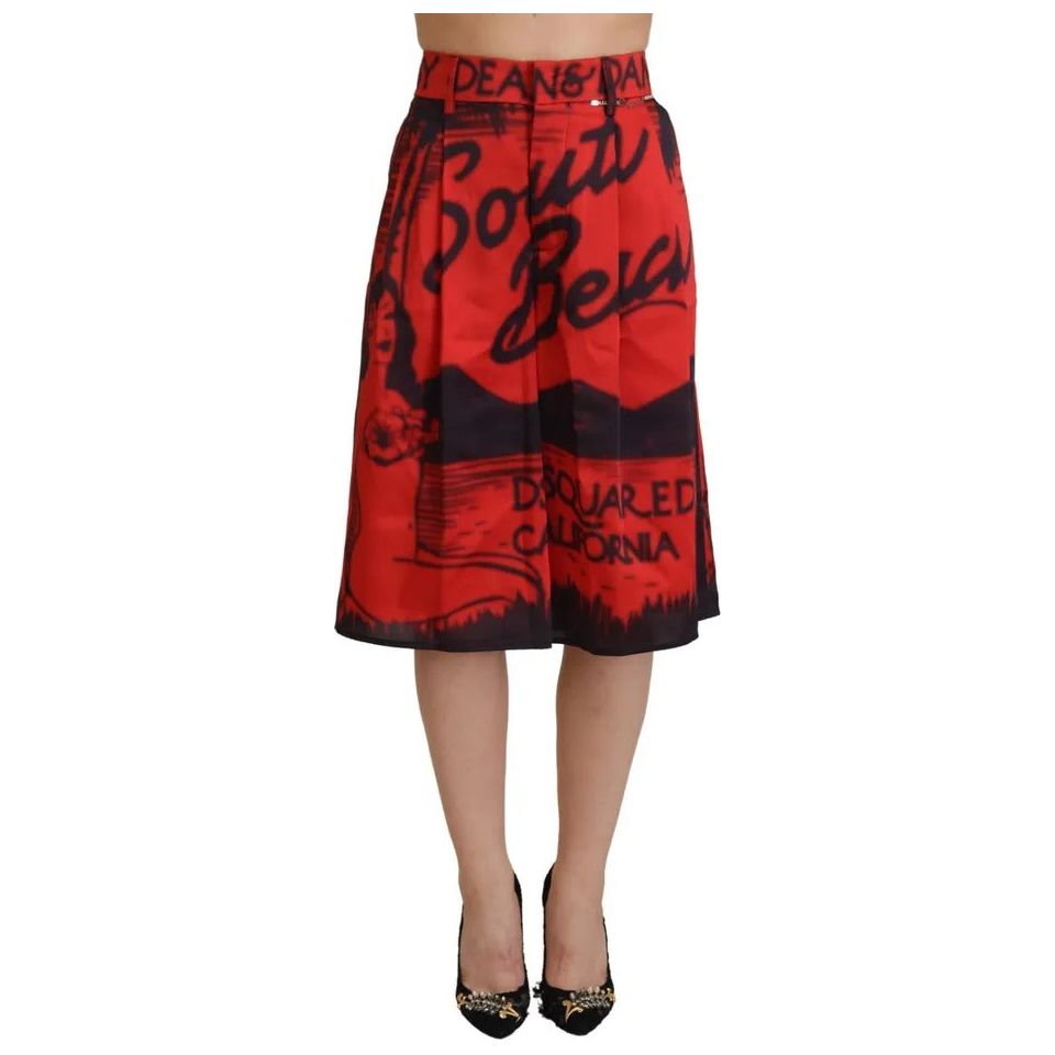 Dsquared² Red Printed High Waist Wide Leg Cropped Pants red-printed-high-waist-wide-leg-cropped-pants