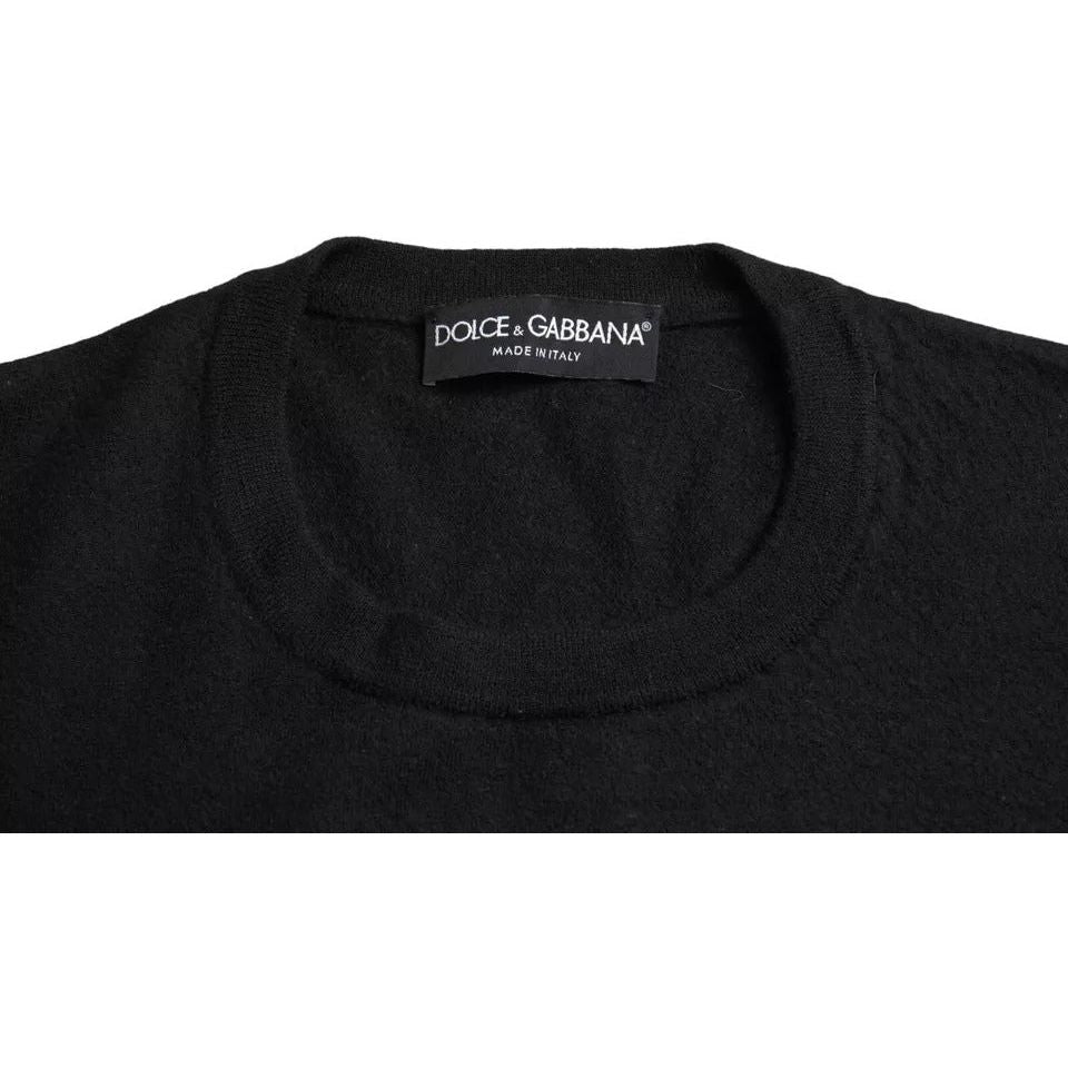 Black Wool Crew Neck Pullover Men Sweater
