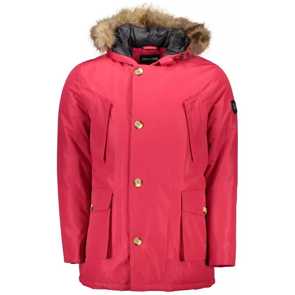 Roberto Cavalli Pink Hooded Jacket with Removable Fur pink-hooded-jacket-with-removable-fur