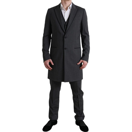 Dolce & Gabbana Elegant Gray Polka Dotted Three-Piece Suit Suit gray-wool-long-3-piece-two-button-suit