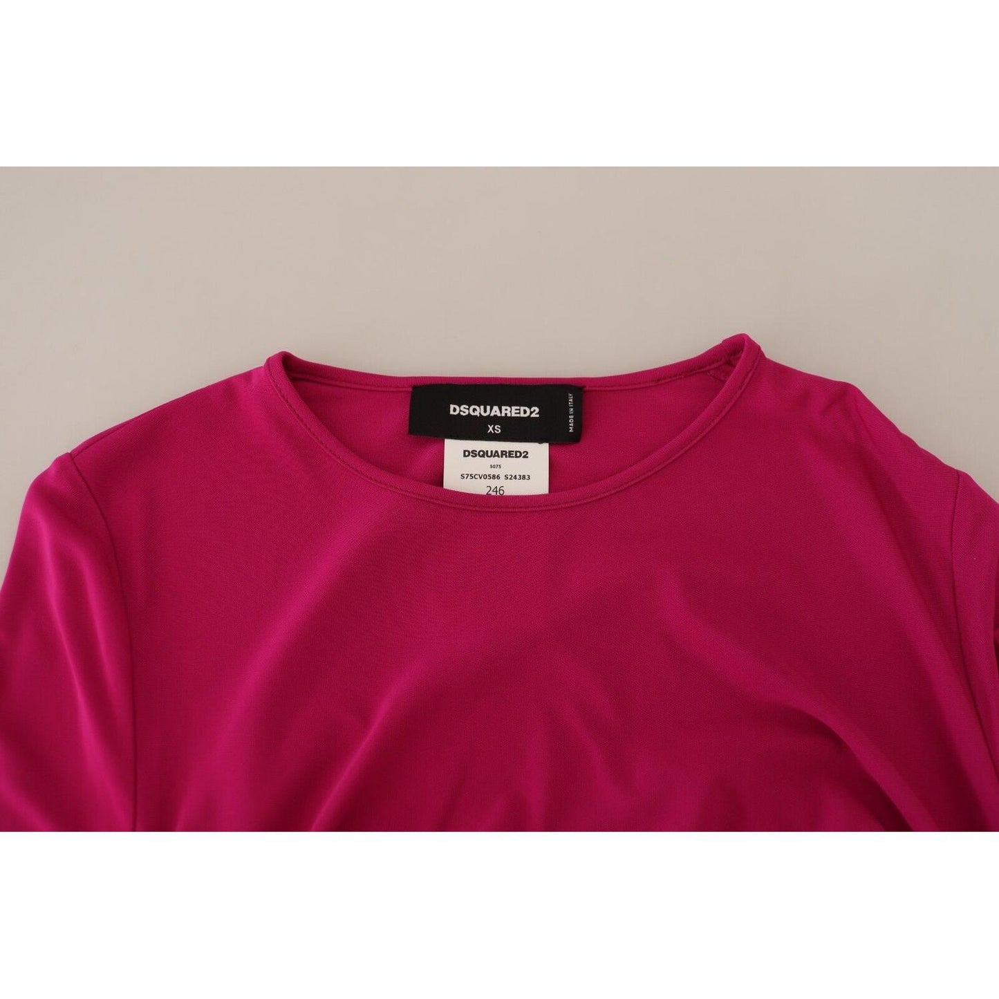 Dsquared² Fuchsia Viscose Long Sleeves Ruched Mini Dress fuchsia-viscose-long-sleeves-ruched-mini-dress
