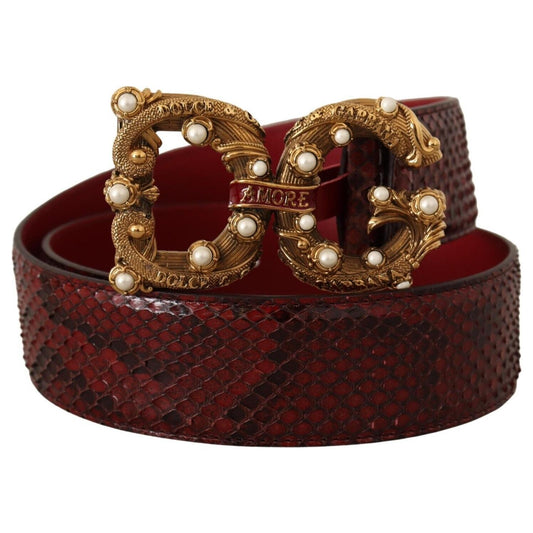 Exotic Python Leather Belt with Vintage Brass Buckle
