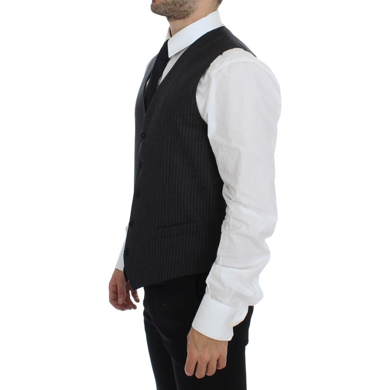 Dolce & Gabbana | Elegant Gray Striped Wool Dress Vest| McRichard Designer Brands   