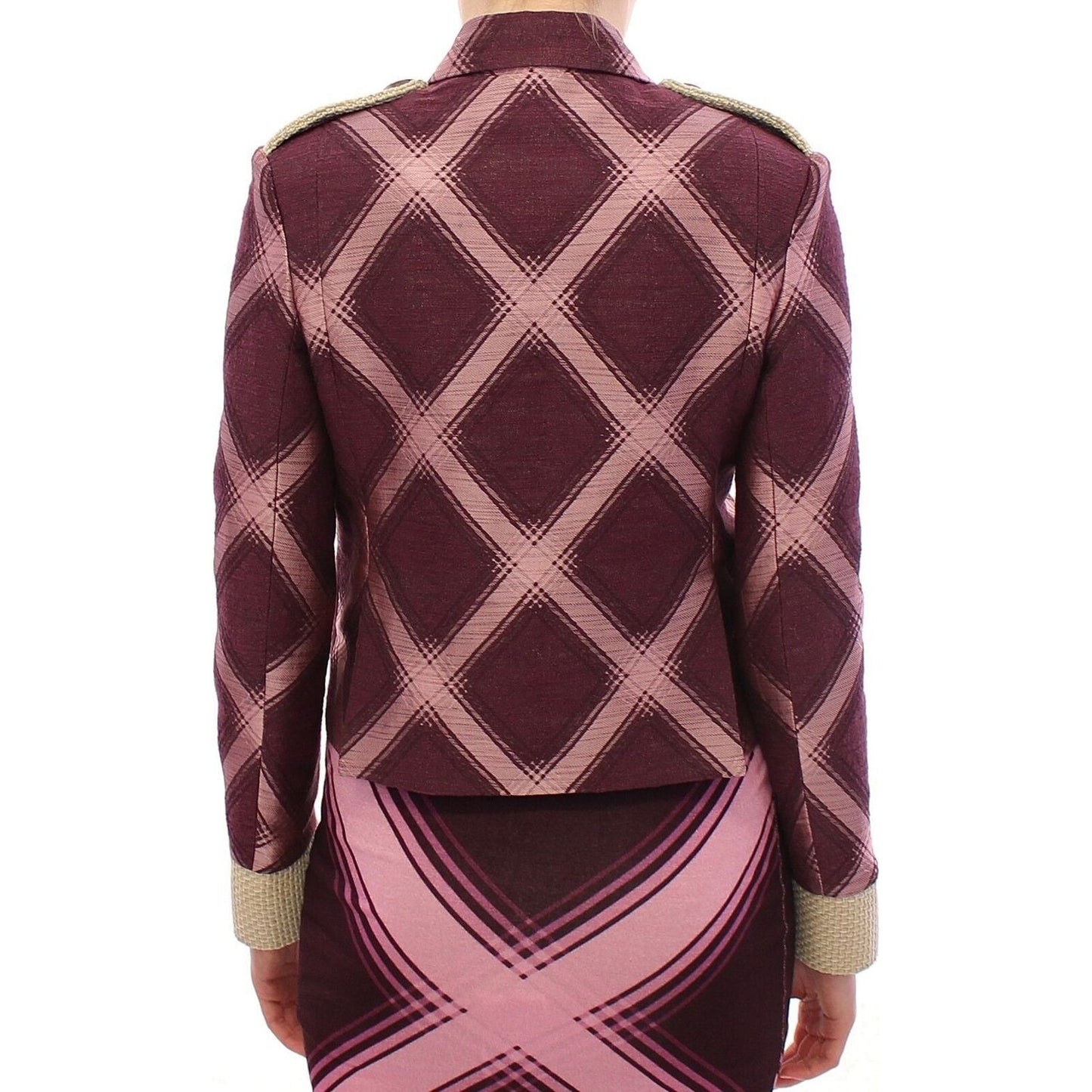 House of Holland Elegant Multicolor Check Print Jacket WOMAN COATS & JACKETS check-trench-coat-blazer-purple-jacket