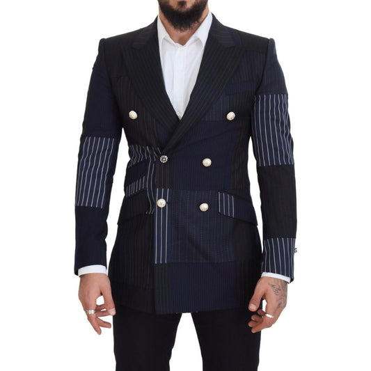 Dolce & Gabbana Elegant Navy Double Breasted Wool Blazer blue-wool-patchwork-double-breasted-blazer-2