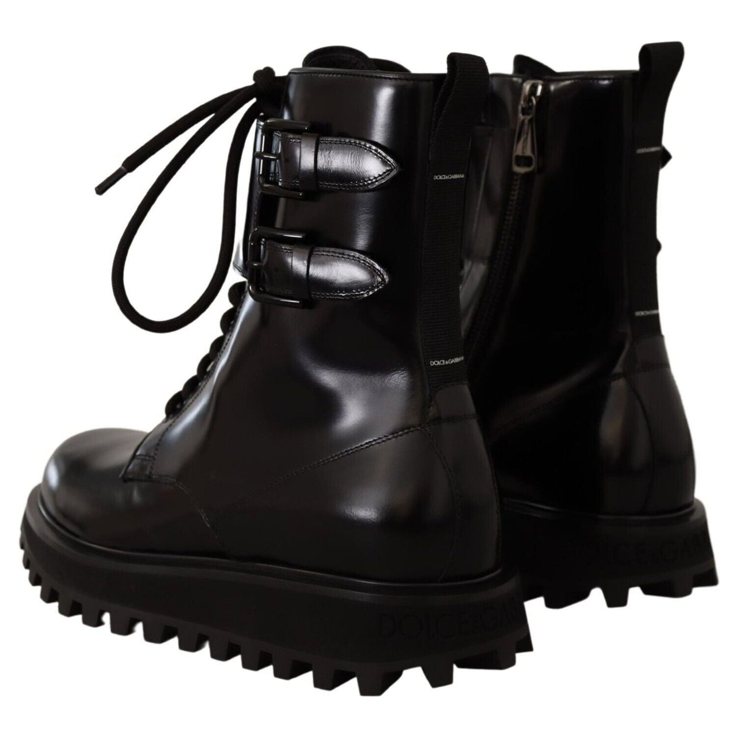 Dolce & Gabbana Elegant Black Leather Ankle Boots black-leather-combat-lace-up-mens-boots-shoes