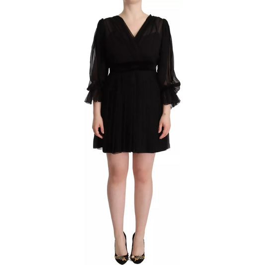 Dolce & Gabbana Black V-neck Long Sleeves Mini A-line Dress black-v-neck-long-sleeves-mini-a-line-dress