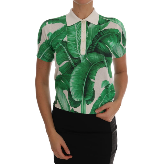 Dolce & Gabbana Green Banana Print Silk Polo T-shirt green-banana-print-silk-polo-t-shirt