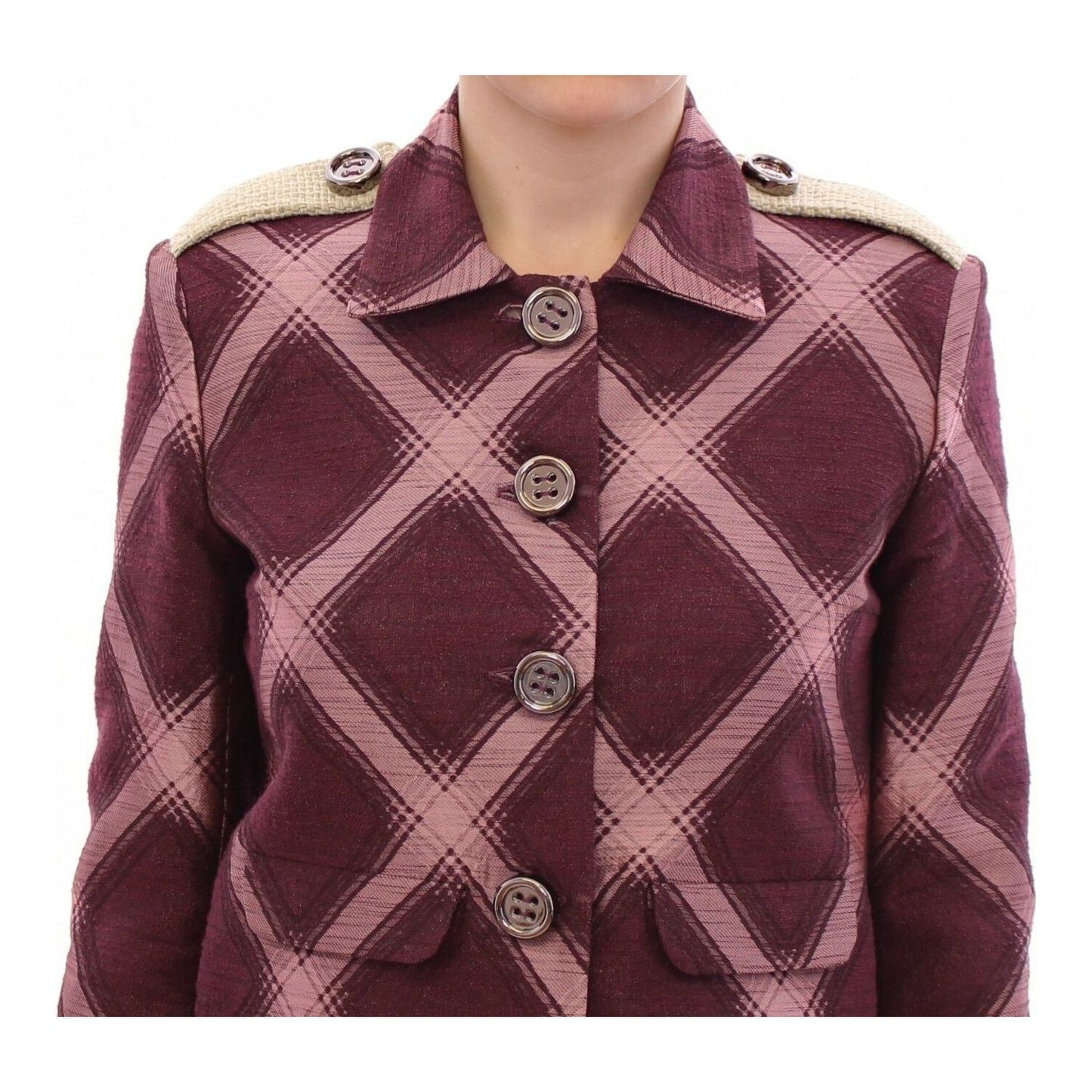 House of Holland Elegant Multicolor Check Print Jacket WOMAN COATS & JACKETS check-trench-coat-blazer-purple-jacket