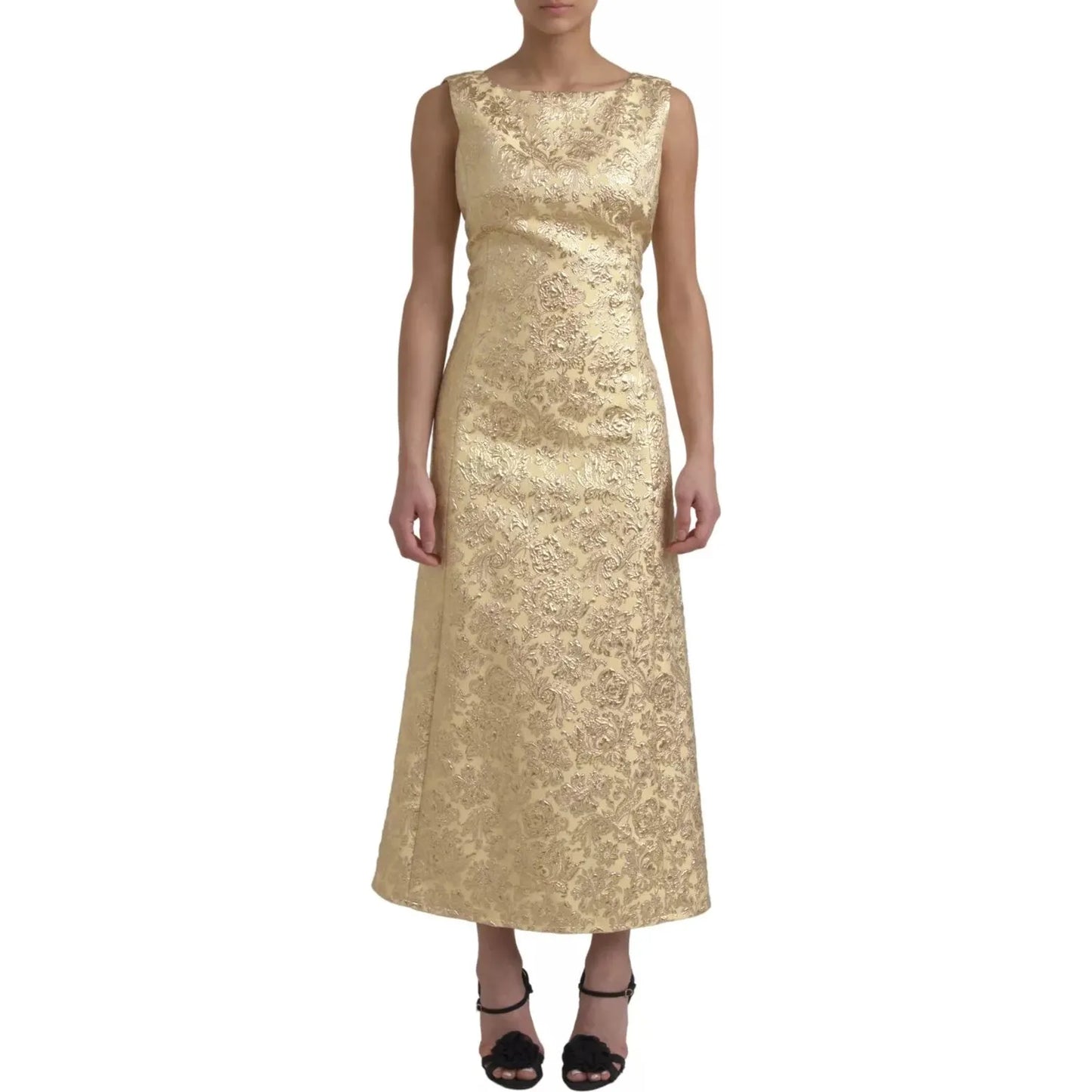 Dolce & Gabbana Gold Floral Jacquard Sheath A-line Long Dress gold-floral-jacquard-sheath-a-line-long-dress