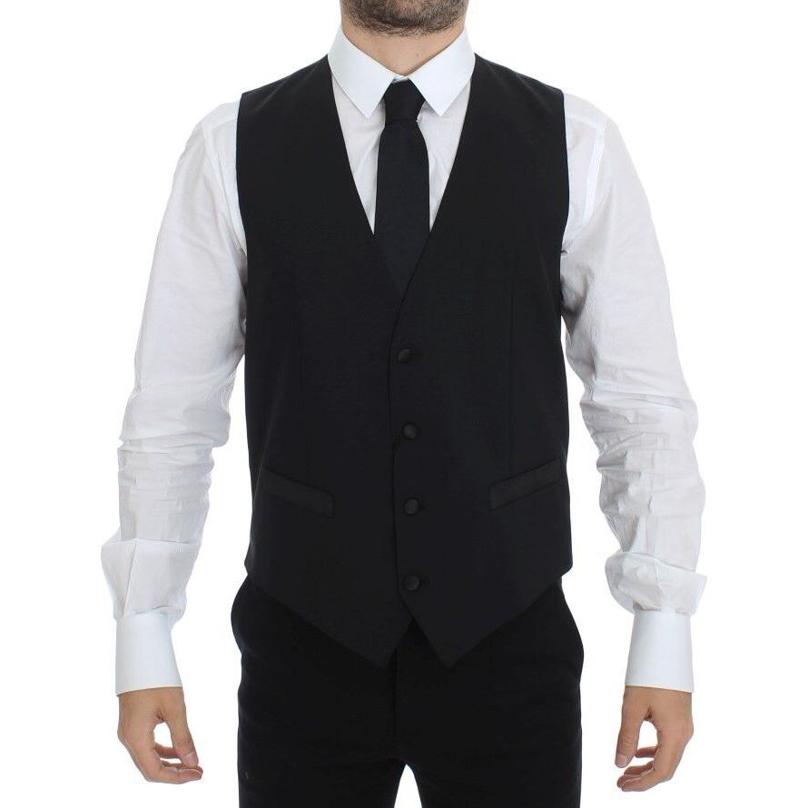 Dolce & Gabbana | Elegant Silk-Wool Black Dress Vest| McRichard Designer Brands   