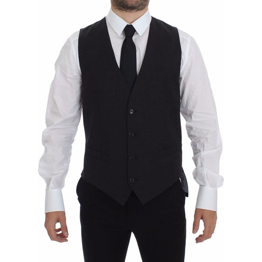 Dolce & Gabbana Sleek Gray Wool Dress Vest gray-slim-fit-button-front-dress-formal-vest