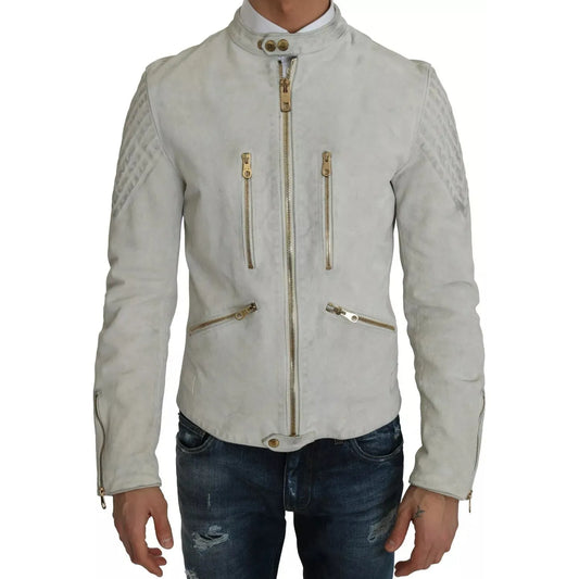 Dolce & Gabbana Leather White Biker Motorcycle Jacket leather-white-biker-motorcycle-jacket