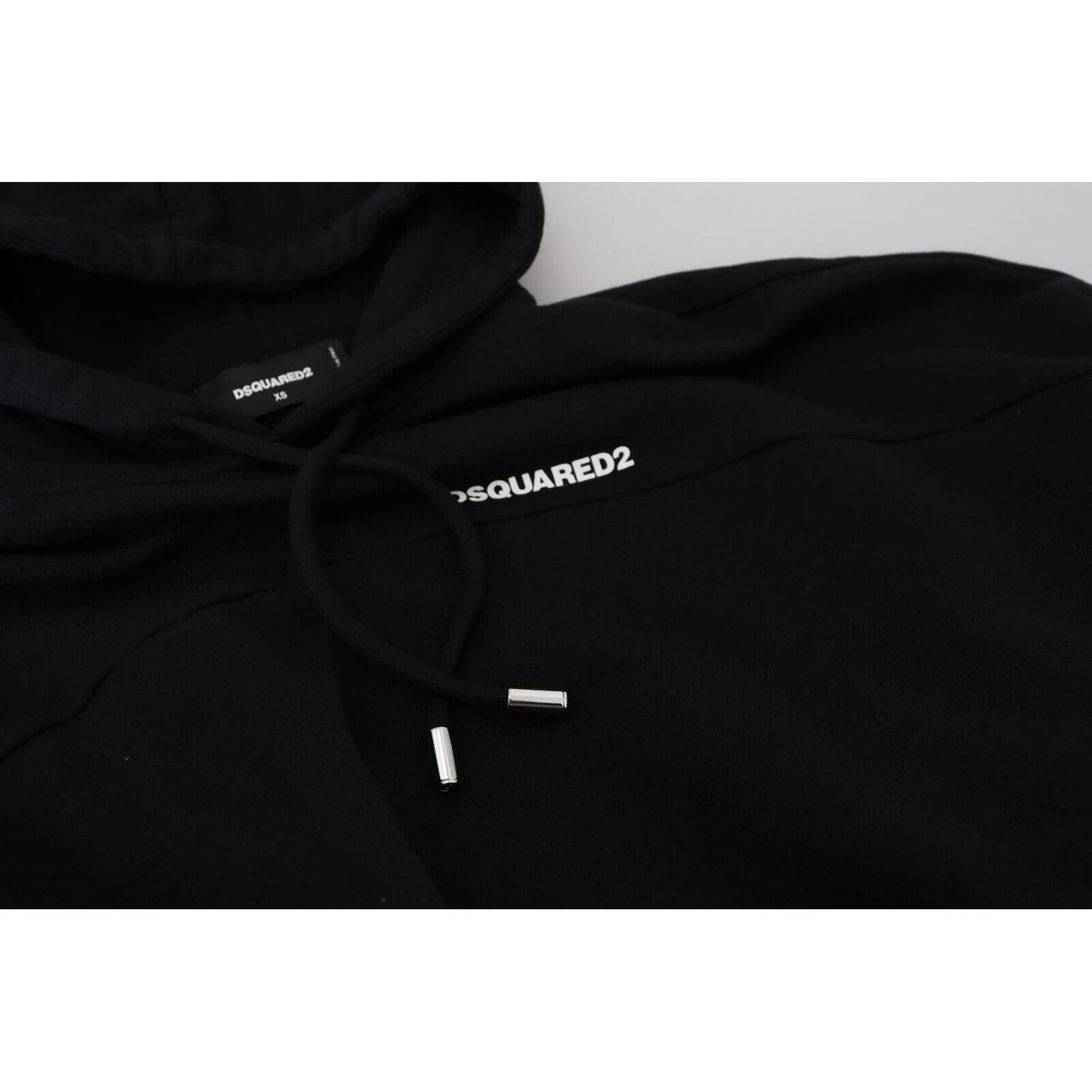 Dsquared² Black Logo Patch Cotton Hoodie Sweatshirt Sweater black-logo-patch-cotton-hoodie-sweatshirt-sweater