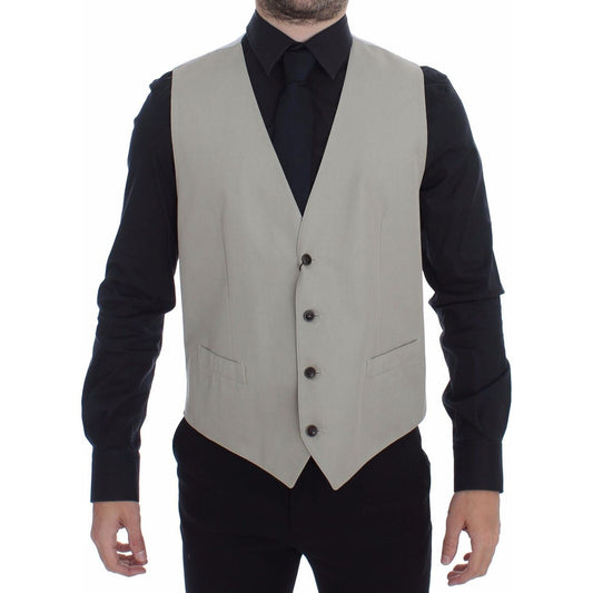 Dolce & Gabbana | Elegant Beige Cotton Silk Dress Vest| McRichard Designer Brands   