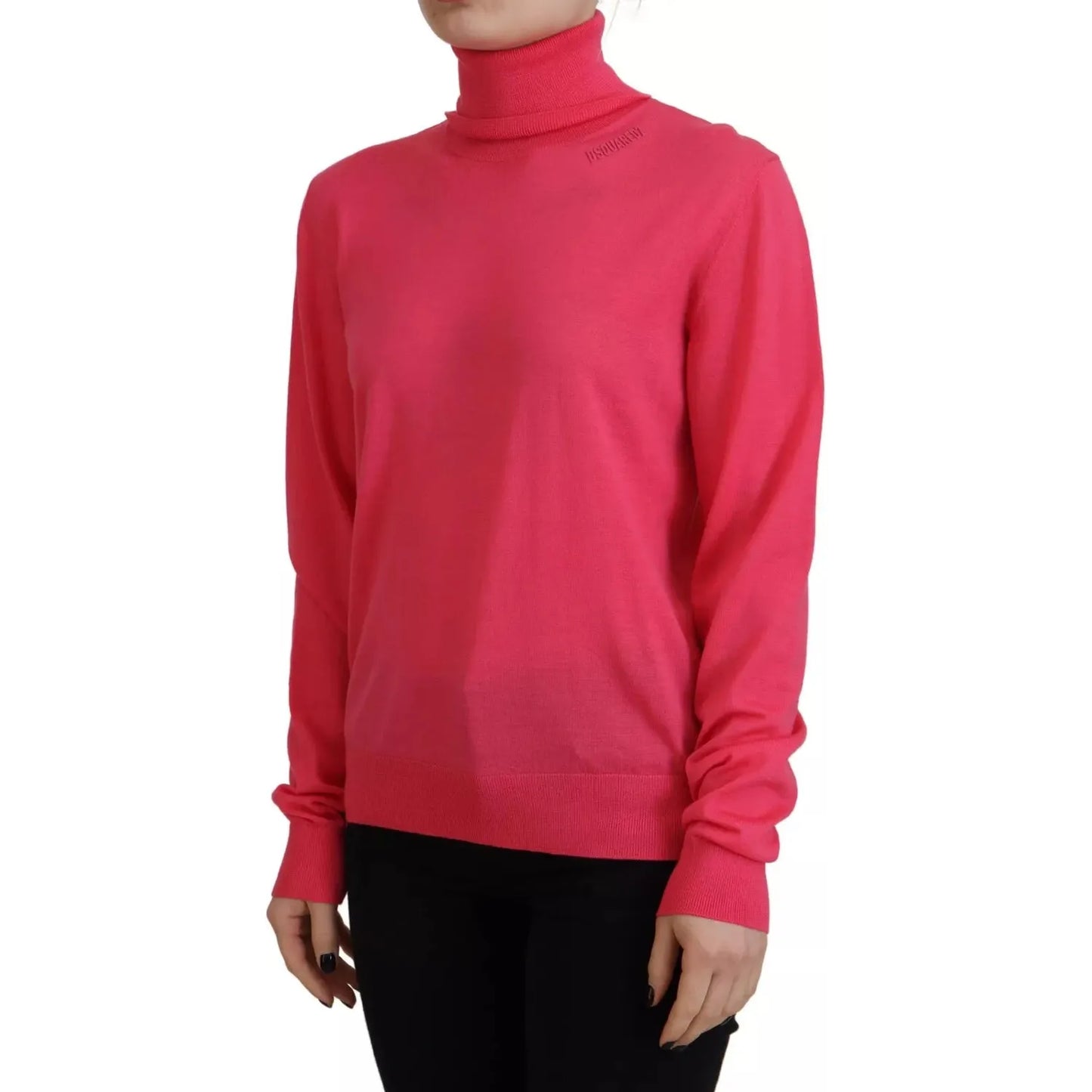 Dsquared² Pink Solid Long Sleeve Turtle Neck Casual Sweater pink-solid-long-sleeve-turtle-neck-casual-sweater