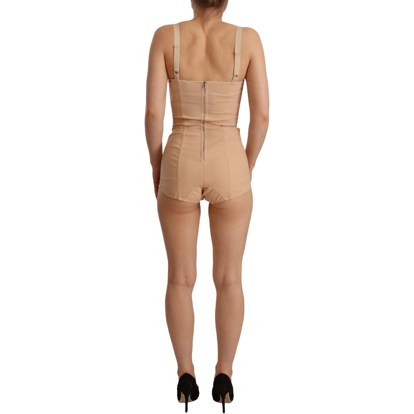 Dolce & Gabbana Beige Lace Panel Stretch Bodysuit beige-lace-panel-stretch-bodysuit