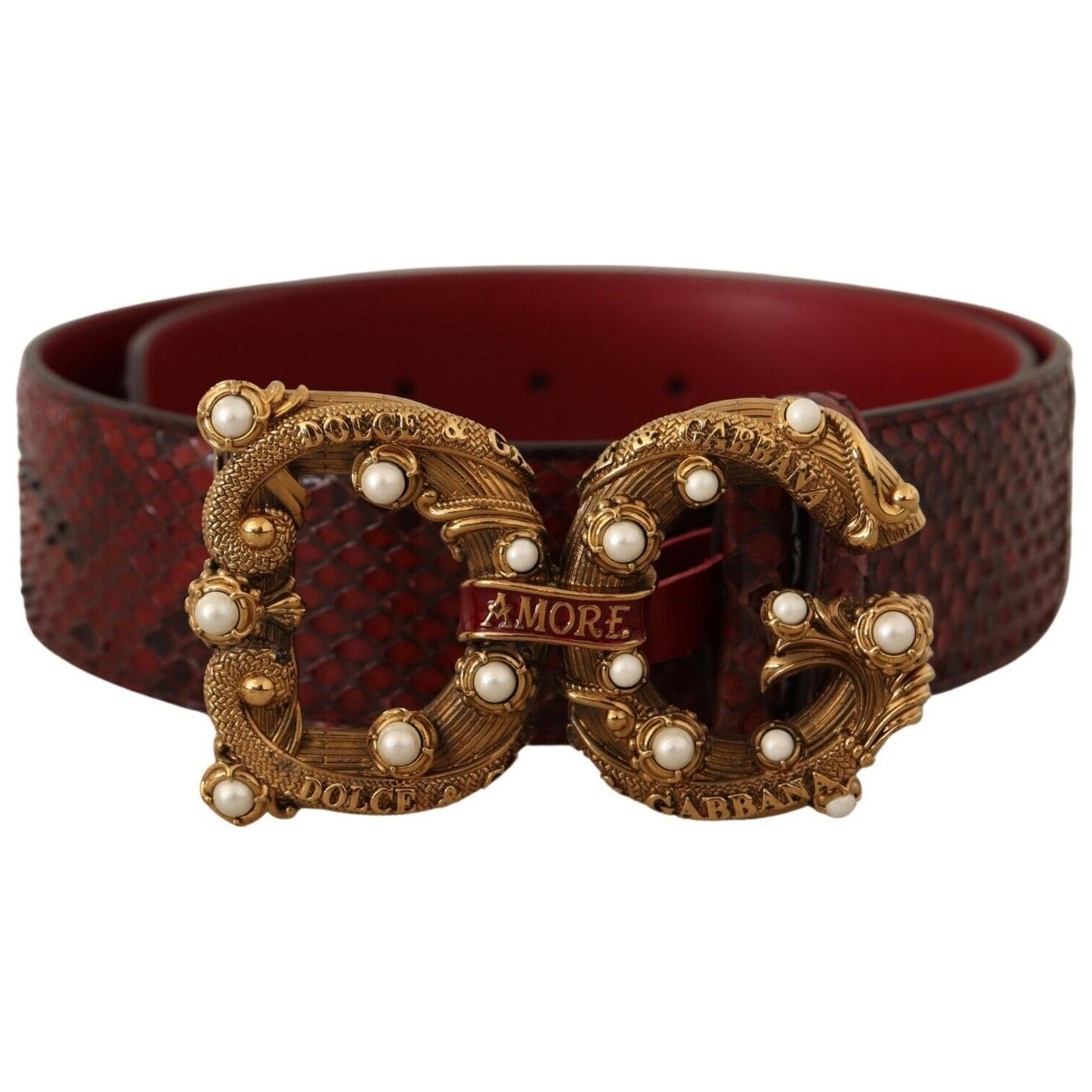 Dolce & Gabbana Exotic Python Leather Belt with Vintage Brass Buckle exotic-python-leather-belt-with-vintage-brass-buckle