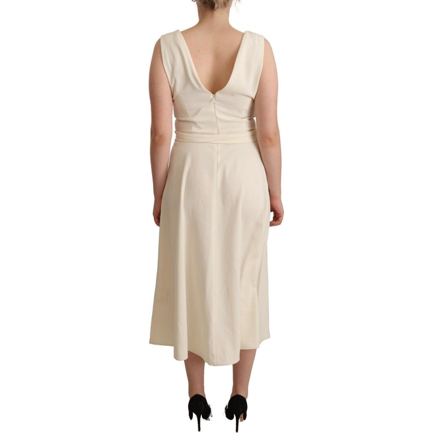 McRichard Designer Brands Sleeveless V-Neck A-Line Dress in Off White sleeveless-v-neck-a-line-dress-in-off-white
