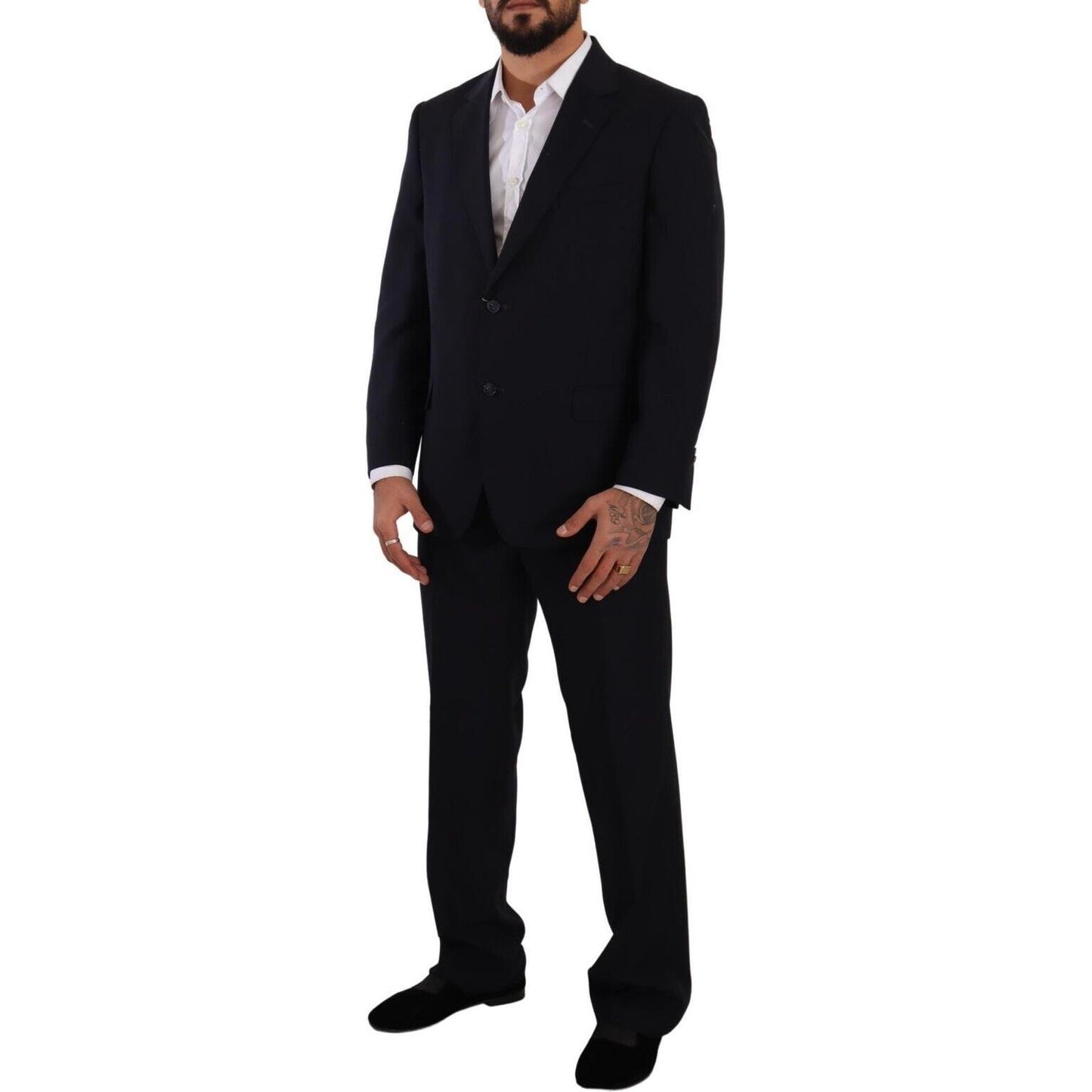 Domenico Tagliente Elegant Black Two-Piece Suit Ensemble blue-polyester-single-breasted-formal-suit-1
