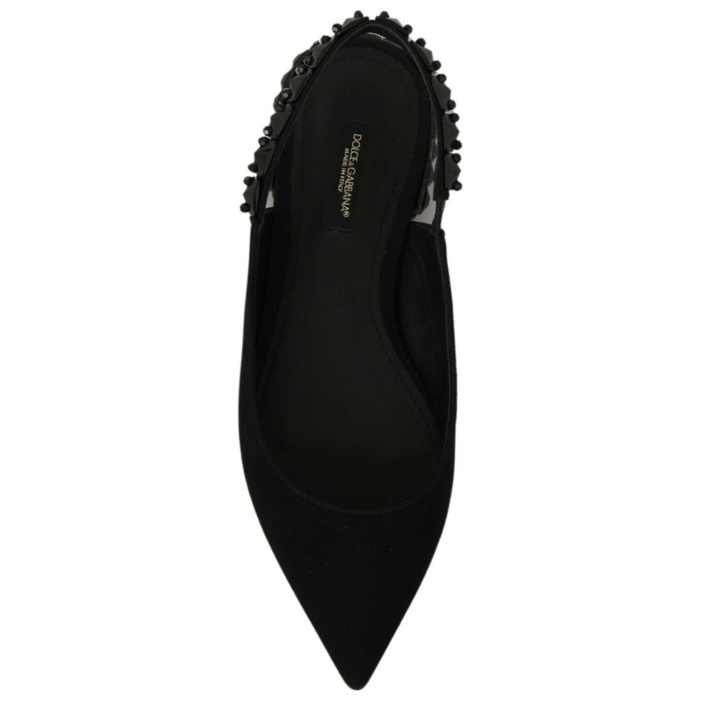Dolce & Gabbana Elegant Silk Blend Slingback Flats with Crystals black-flats-slingback-charmeuse-shoes