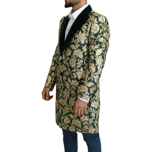 Dolce & Gabbana Elegant Gold Green Jacquard Sicilia Jacket elegant-gold-green-jacquard-sicilia-jacket