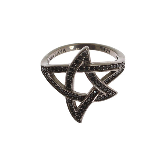 Nialaya Chic Black Rhodium Silver CZ Crystal Ring Ring black-cz-rhodium-925-silver-womens-ring