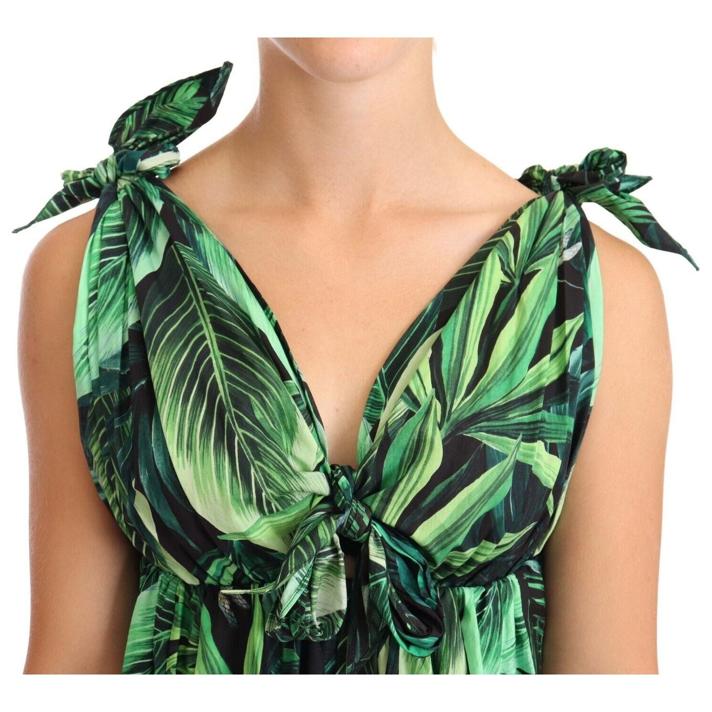 Dolce & Gabbana Elegant Flared Mini A-Line Dress in Green Leaf Print elegant-flared-mini-a-line-dress-in-green-leaf-print