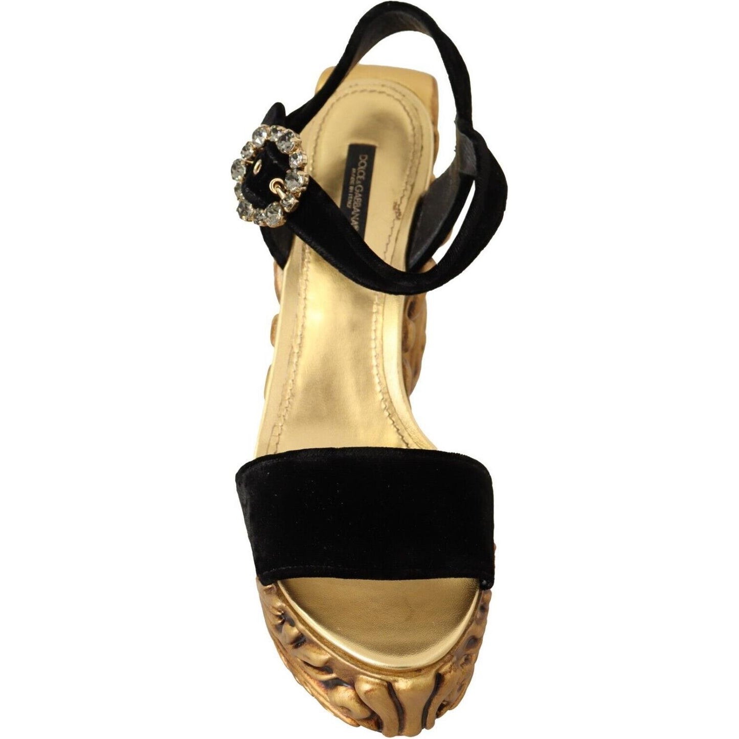 Dolce & Gabbana Baroque Velvet Heels in Black and Gold black-gold-baroque-velvet-heels-crystal-shoes