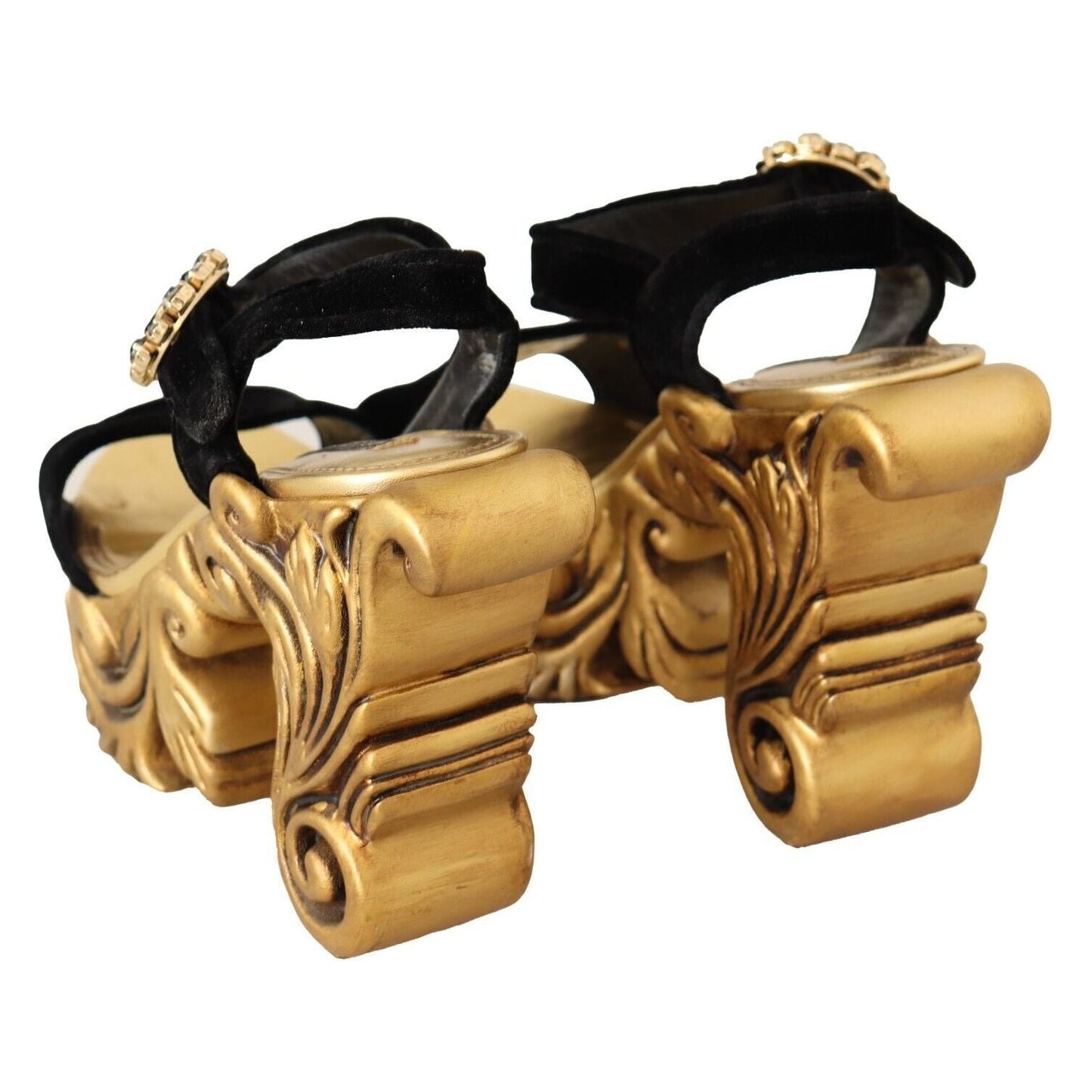 Dolce & Gabbana Baroque Velvet Heels in Black and Gold black-gold-baroque-velvet-heels-crystal-shoes