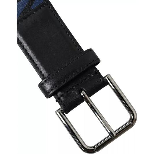 Black Blue Logo Silver Metal Buckle Belt