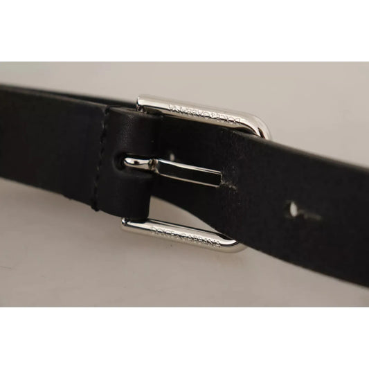Black Classic Calf Leather Metal Box Buckle Belt